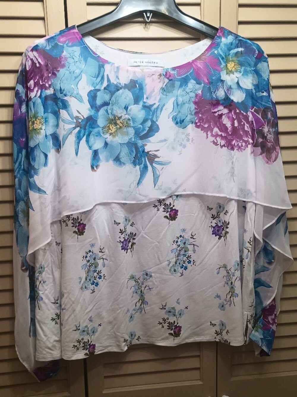 Peter Nygard Floral Poncho Top with Chiffon Cape Sz XL